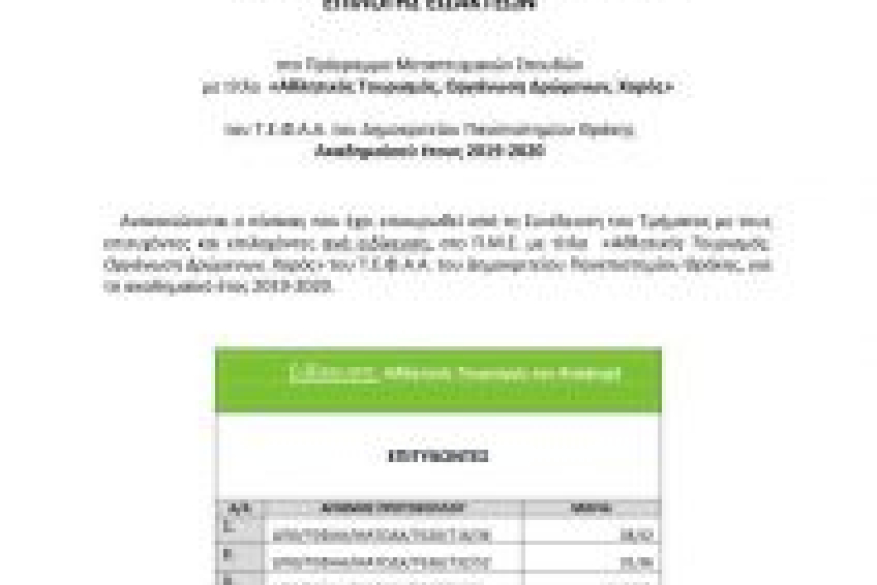 Τελικοί πίνακες εισακτέων μεταπτυχιακών φοιτητών και επιλαχόντων